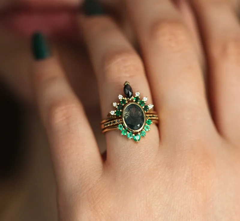 Aspen Oval Moss Agate Ring view 6