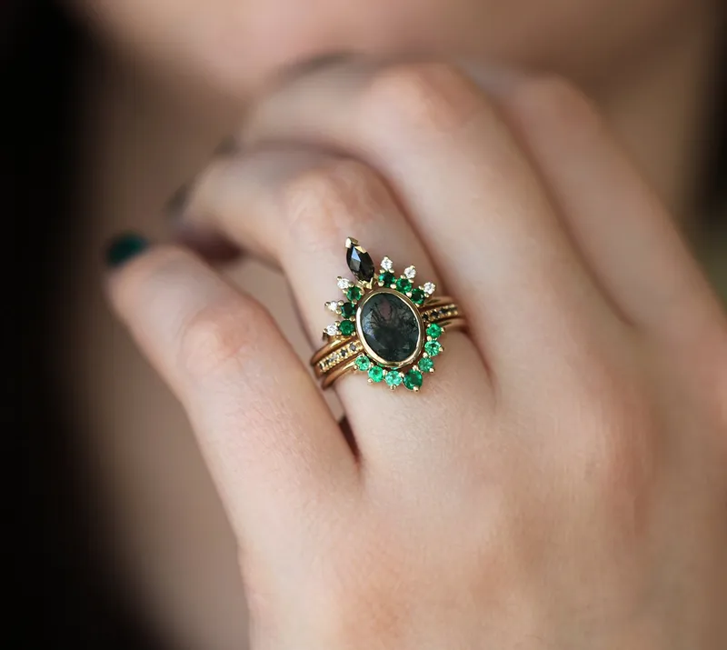 Aspen Oval Moss Agate Ring view 7