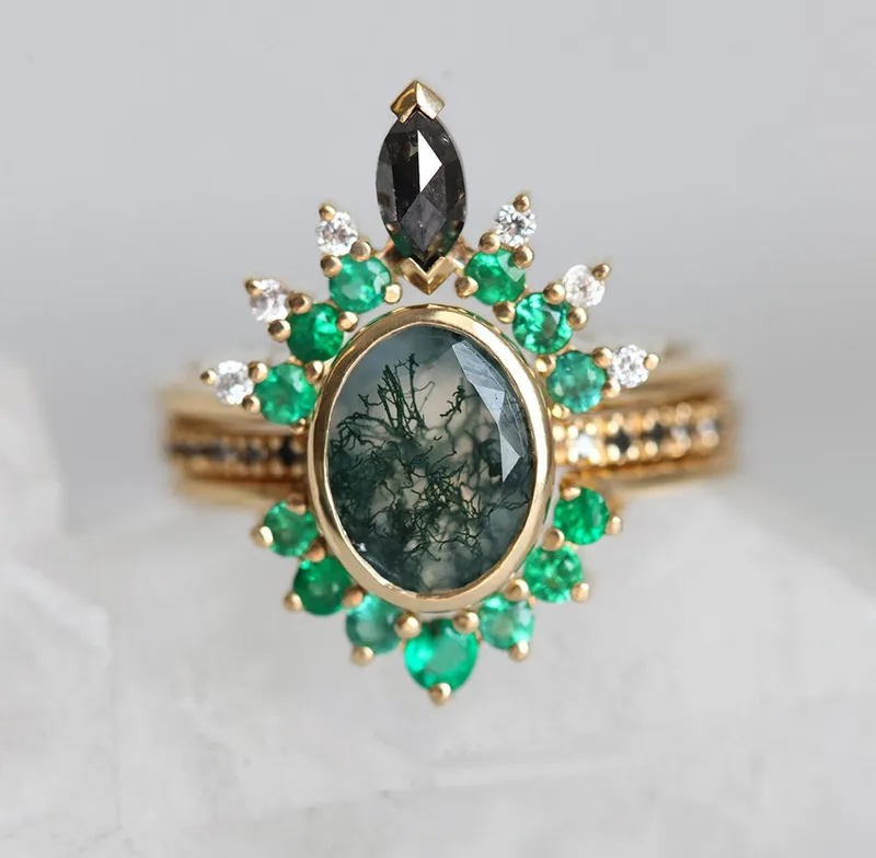 Aspen Oval Moss Agate Ring view 8