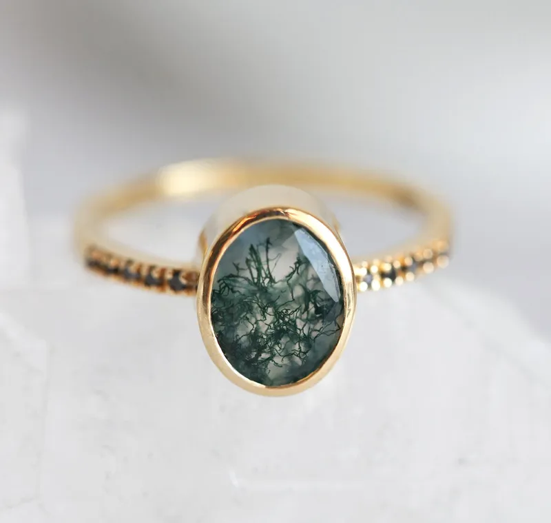 Aspen Oval Moss Agate Ring green oval cut engagement ring
