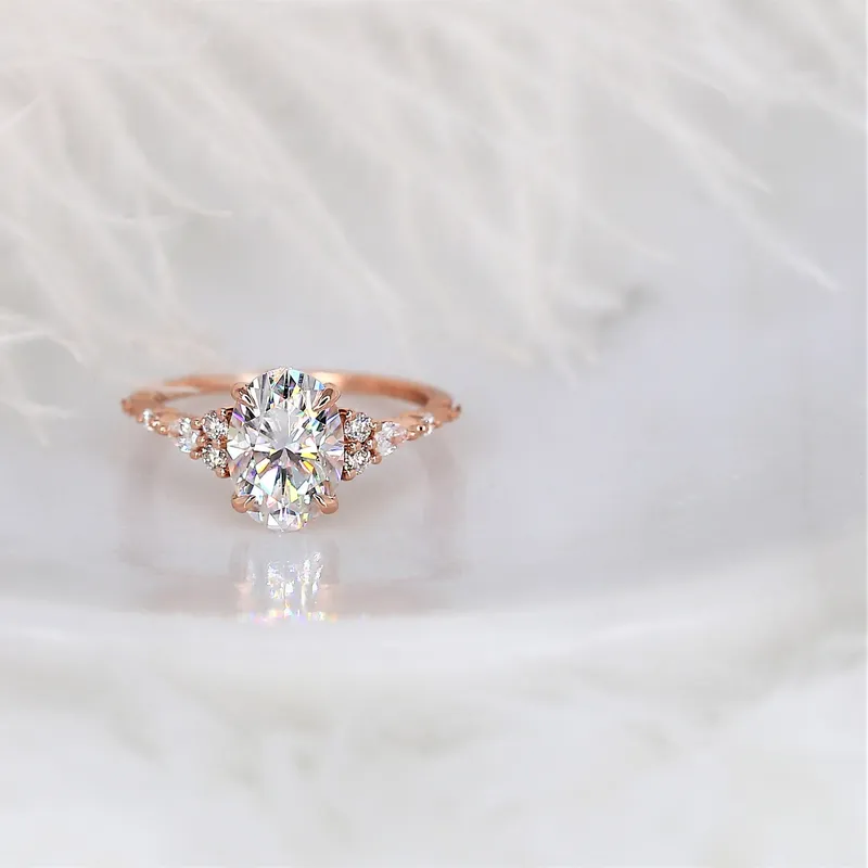 2.50ct Aspen 10x7mm 14kt Rose Gold Moissanite Diamond Minimalist Oval Cluster Ring view 5