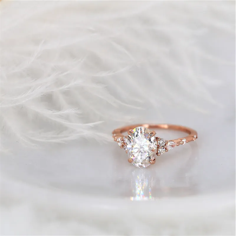 2.50ct Aspen 10x7mm 14kt Rose Gold Moissanite Diamond Minimalist Oval Cluster Ring view 2