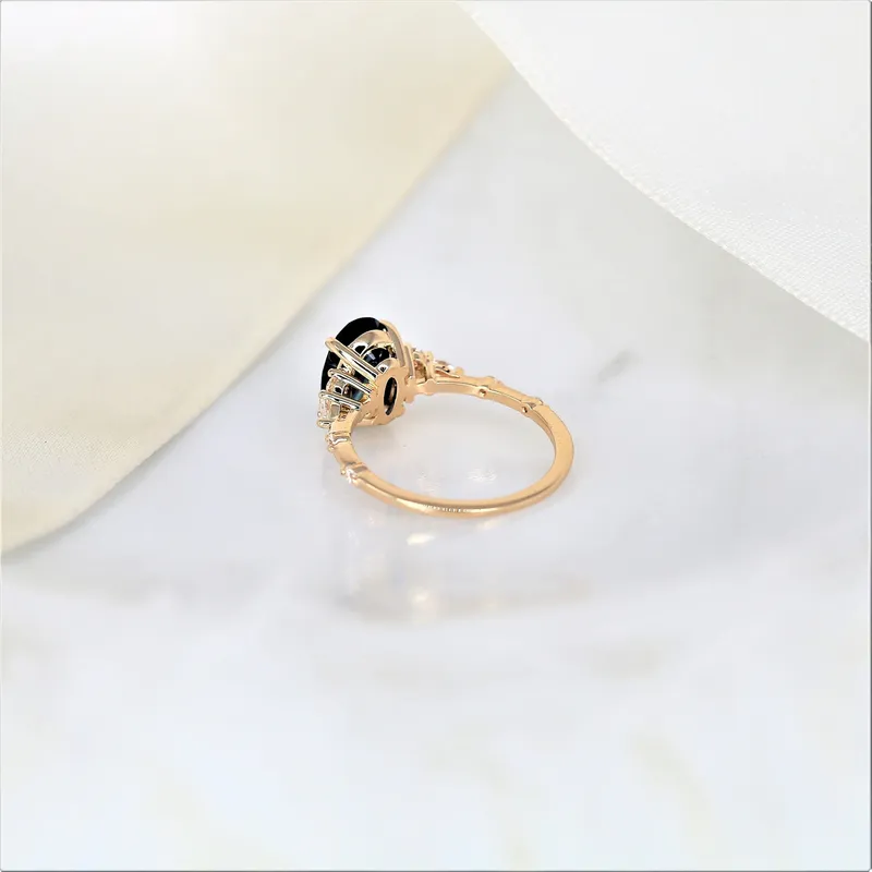 2.97ct Aspen 14kt Gold Ocean Teal Sapphire Diamond Minimalist Oval Cluster Ring vy 4