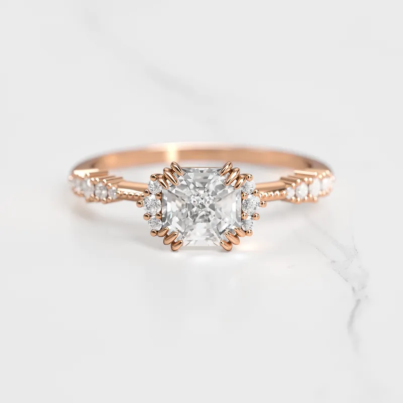 ASSCHER CLUSTER DIAMOND RING view 2