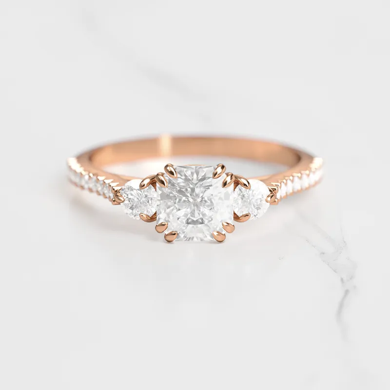 ASSCHER HALF PAVE DIAMOND RING WITH ACCENT STONES vy 6