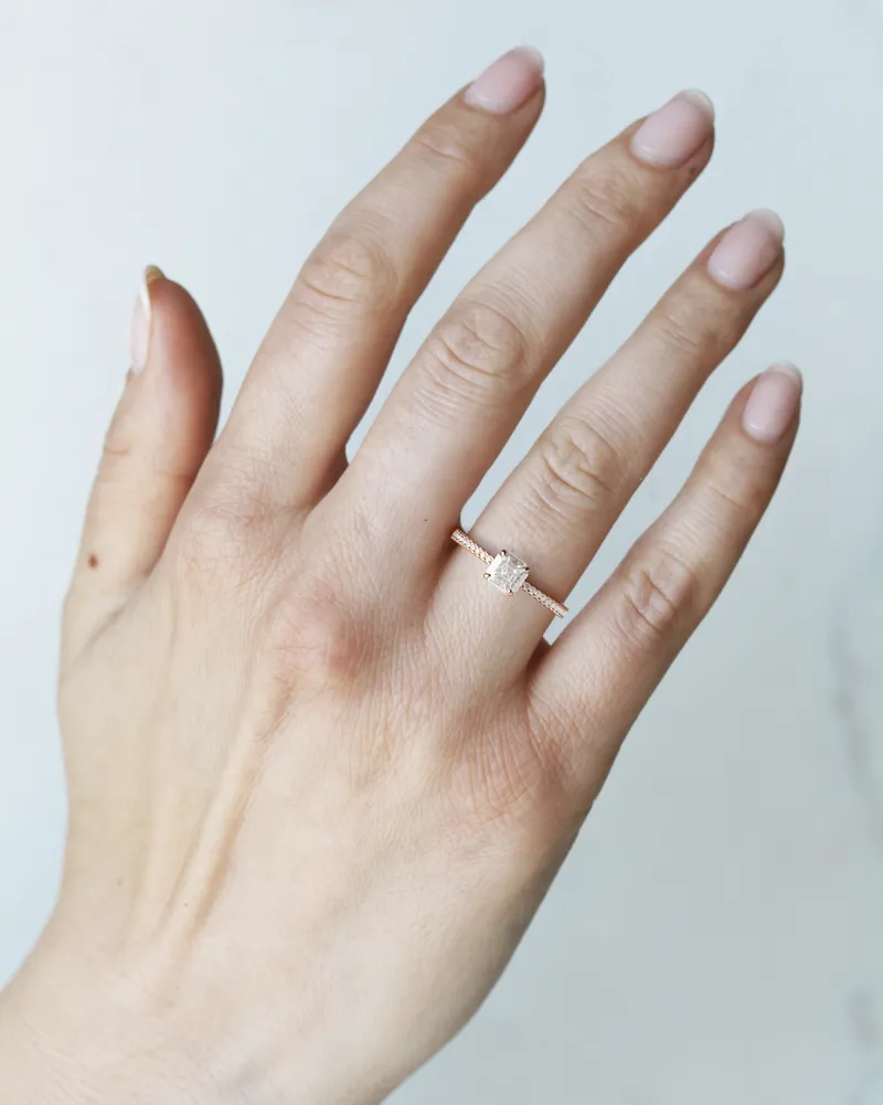 Asscher Half Pave Tapered Diamond Ring vy 14