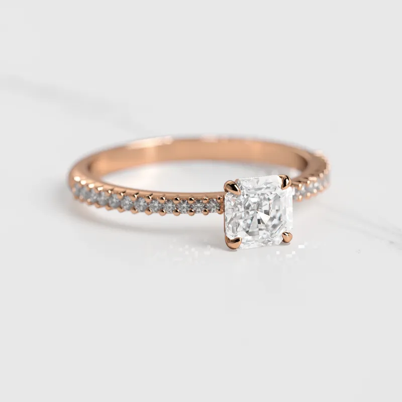 Asscher Half Pave Tapered Diamond Ring vy 2