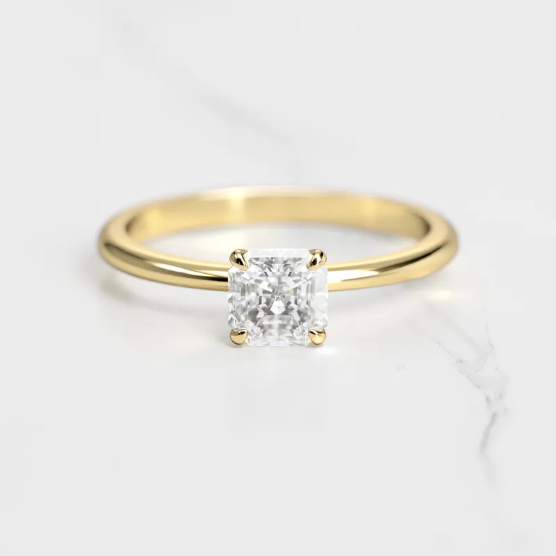 Asscher Tapered Solitaire Diamond Ring view 4