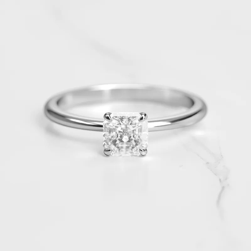 Asscher Tapered Solitaire Diamond Ring view 6