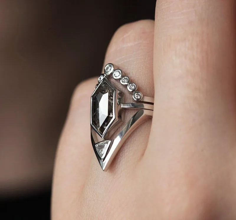 Astrid Hexagon Salt & Pepper Diamond view 6