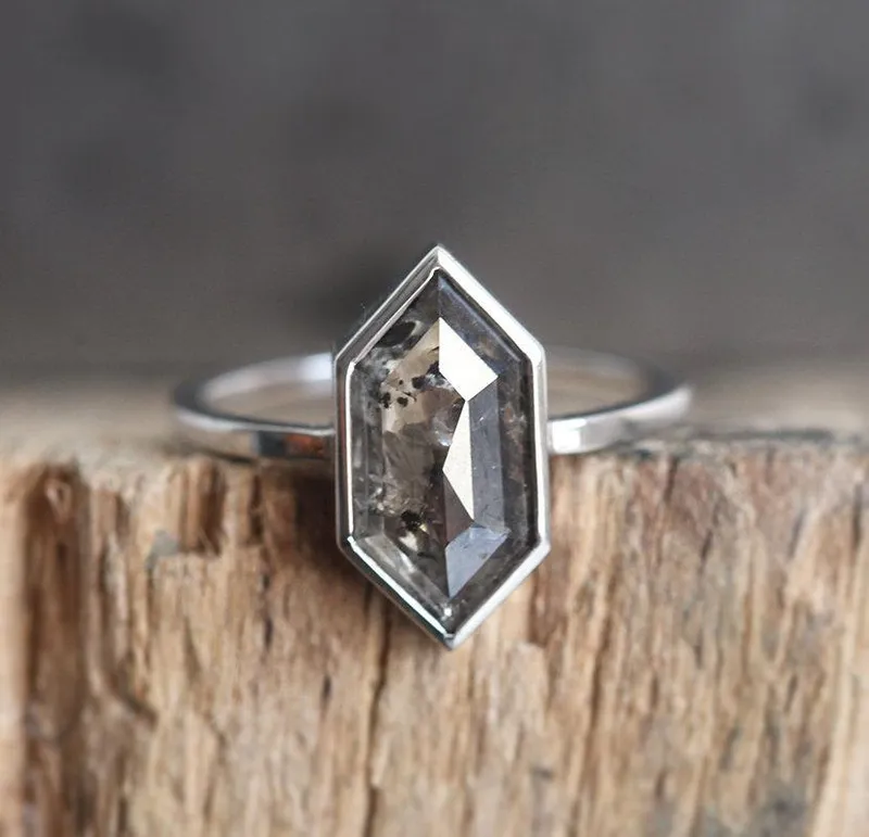Astrid Hexagon Salt & Pepper Diamond diamond engagement ring