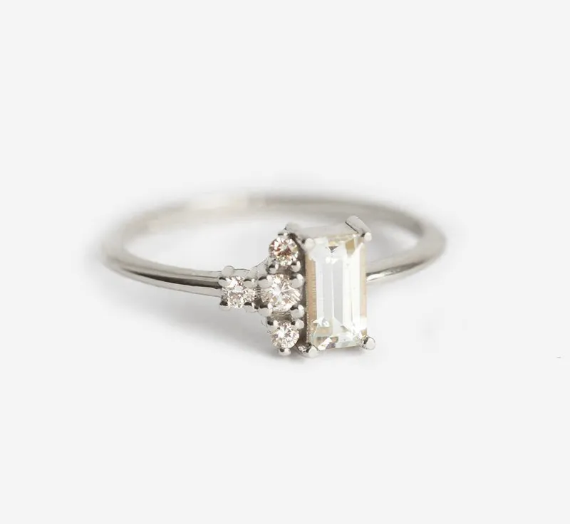 Atlas Art Deco White Sapphire Diamond Ring view 10