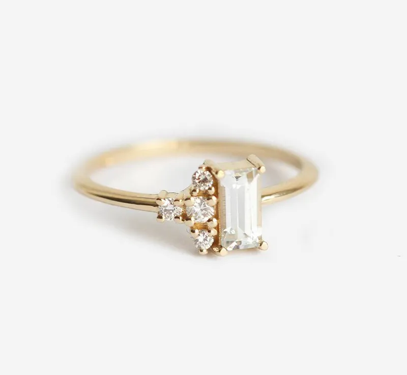 Atlas Art Deco White Sapphire Diamond Ring view 2