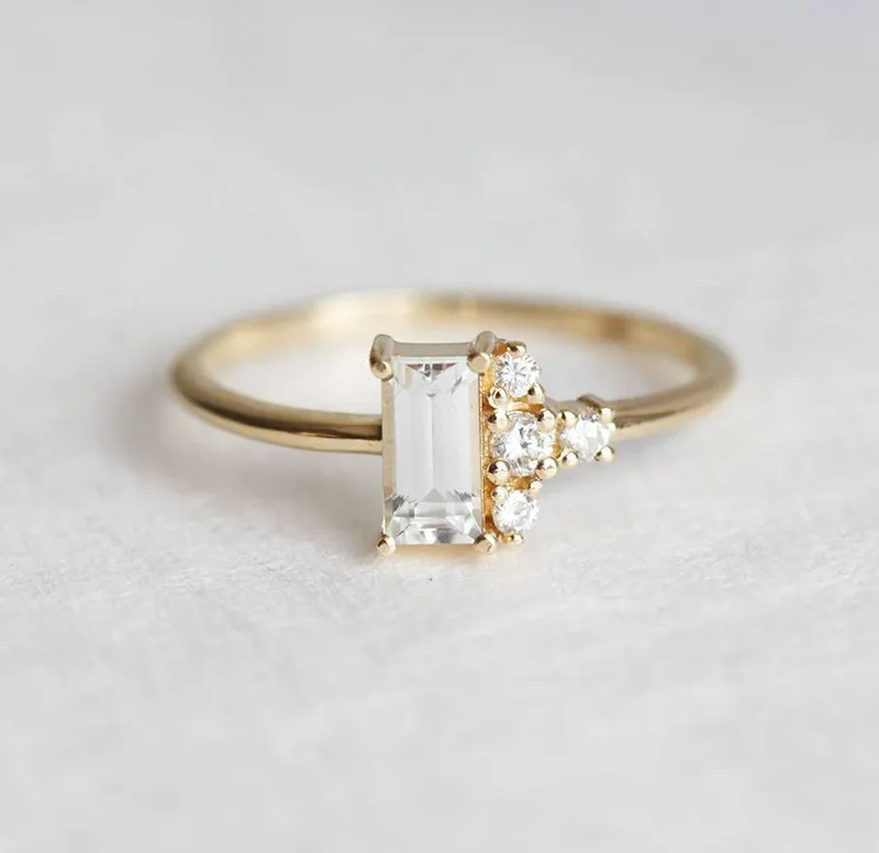 Atlas Art Deco White Sapphire Diamond Ring view 3