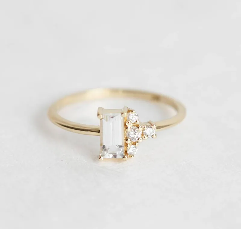 Atlas Art Deco White Sapphire Diamond Ring view 5