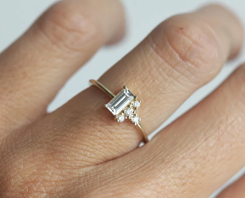 Atlas Art Deco White Sapphire Diamond Ring view 6