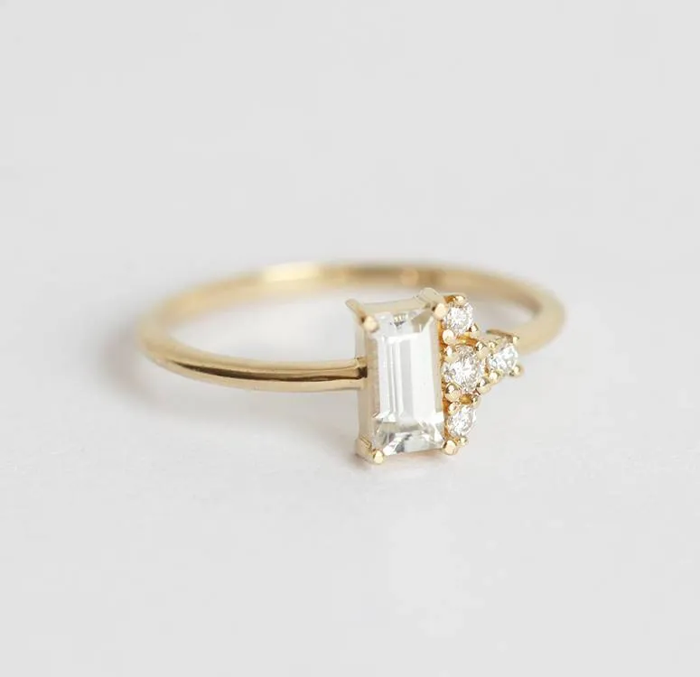 Atlas Art Deco White Sapphire Diamond Ring view 7