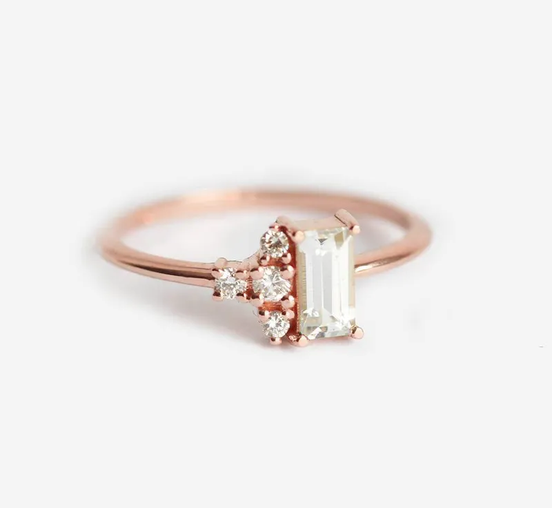 Atlas Art Deco White Sapphire Diamond Ring view 9