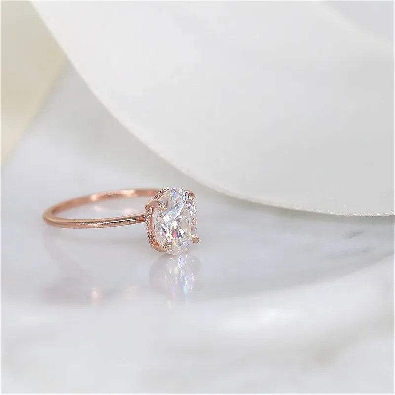 2ct Audrey 9x7mm 14kt Rose Gold Moissanite Oval Hidden Halo Ring vy 5