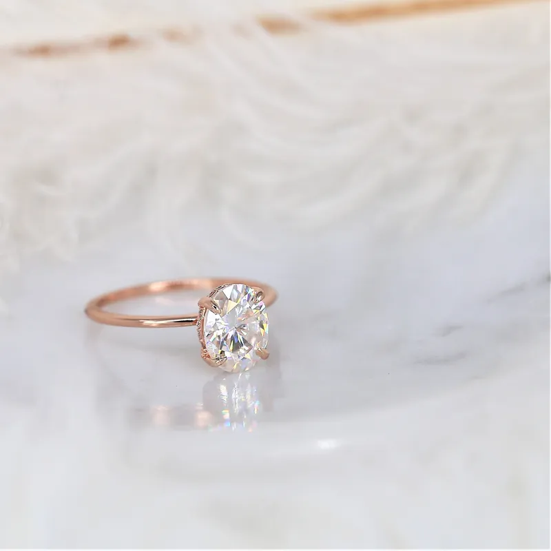 2ct Audrey 9x7mm 14kt Rose Gold Moissanite Oval Hidden Halo Ring vy 3