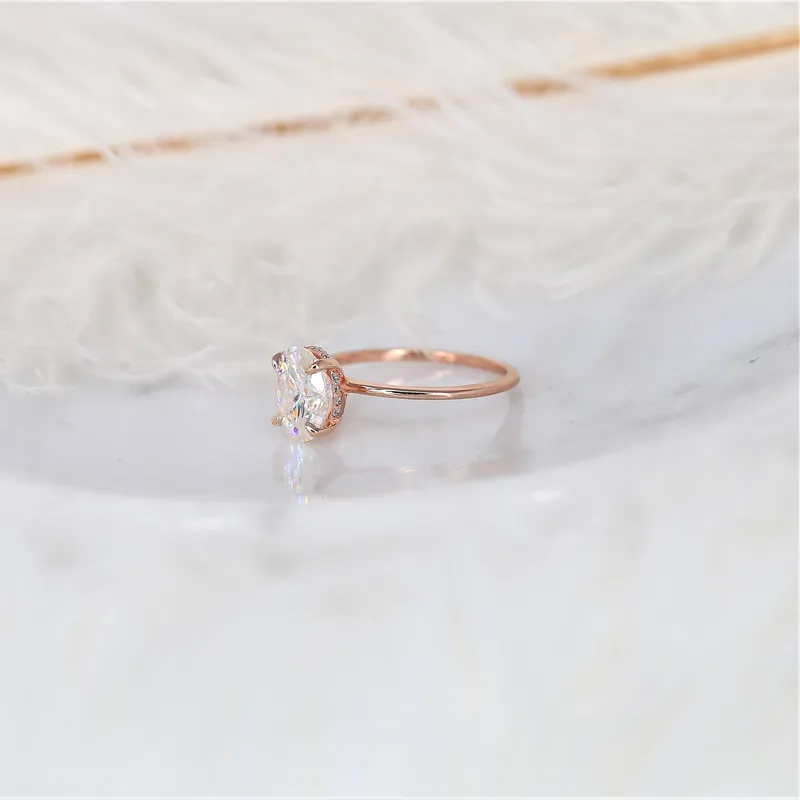 2ct Audrey 9x7mm 14kt Rose Gold Moissanite Oval Hidden Halo Ring vy 2