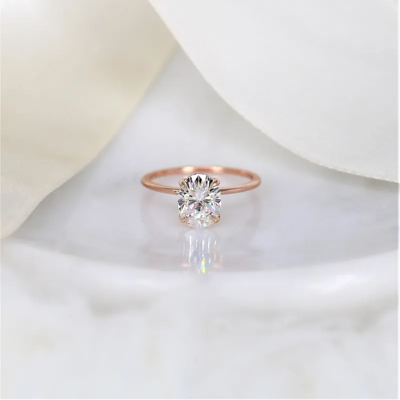 2ct Audrey 9x7mm 14kt Rose Gold Moissanite Oval Hidden Halo Ring vy 6