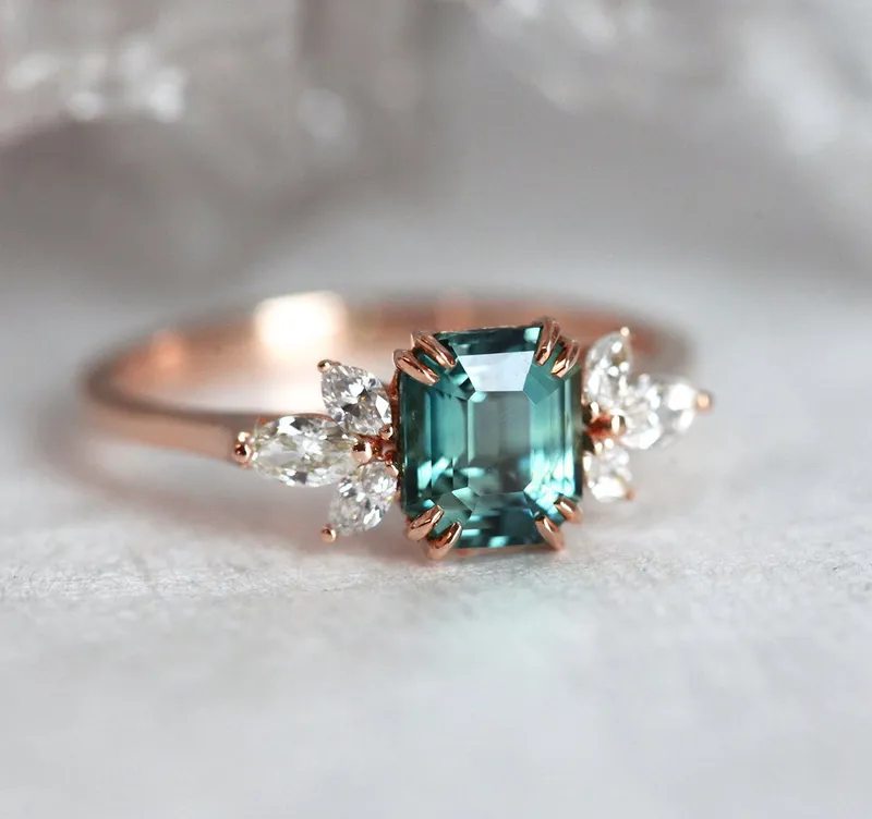 Ava Teal Sapphire Diamond Ring view 10