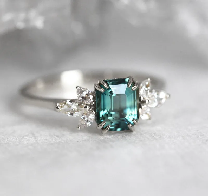 Ava Teal Sapphire Diamond Ring view 11