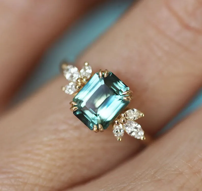 Ava Teal Sapphire Diamond Ring view 2