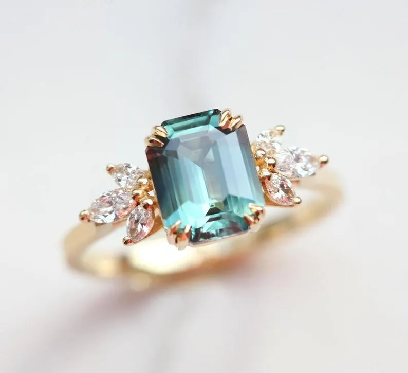 Ava Teal Sapphire Diamond Ring view 3