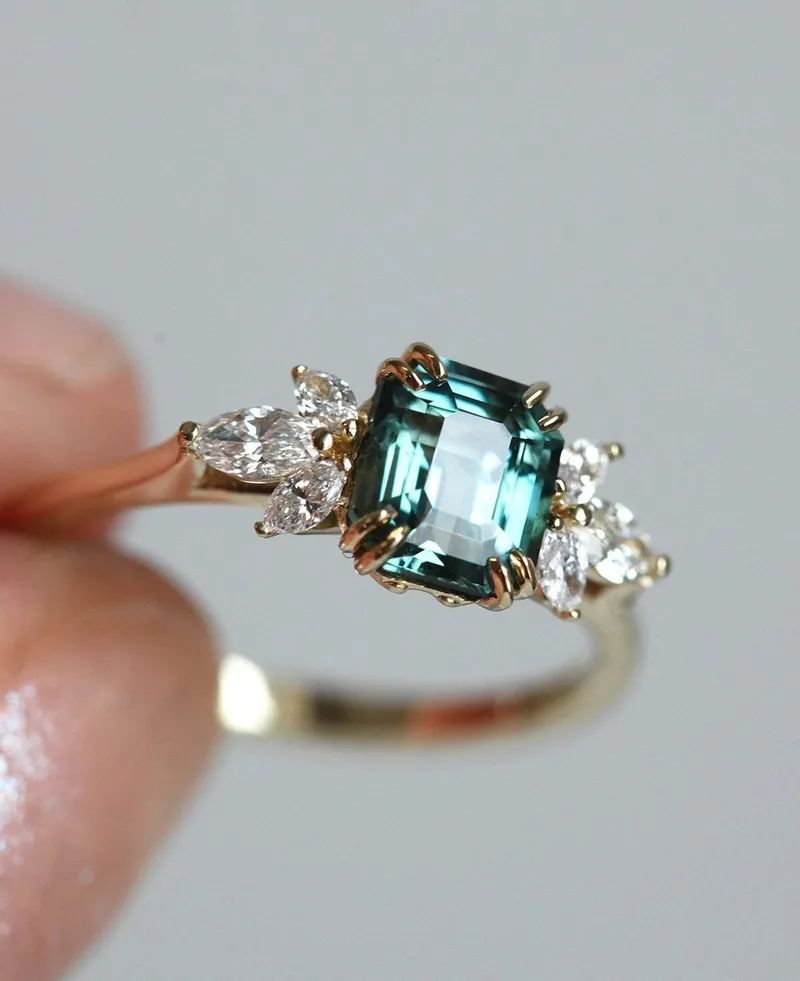 Ava Teal Sapphire Diamond Ring view 4