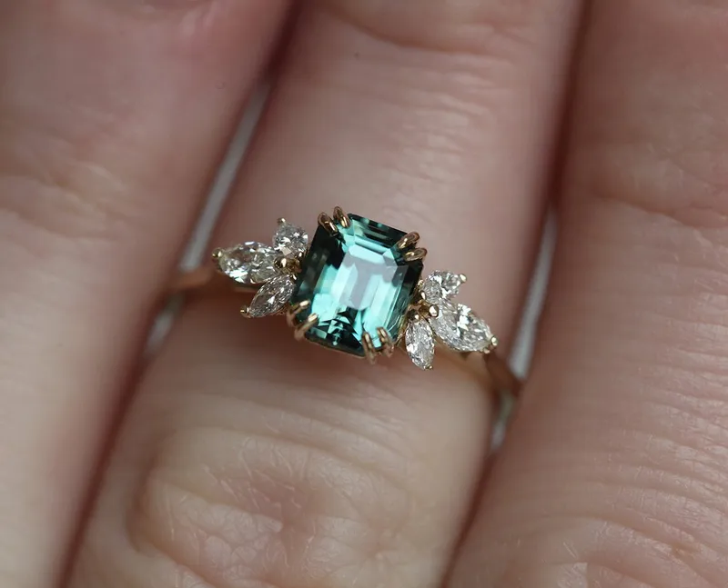 Ava Teal Sapphire Diamond Ring view 5