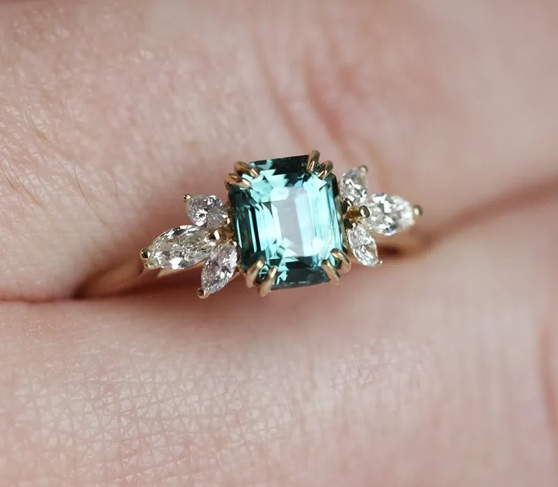 Ava Teal Sapphire Diamond Ring view 7