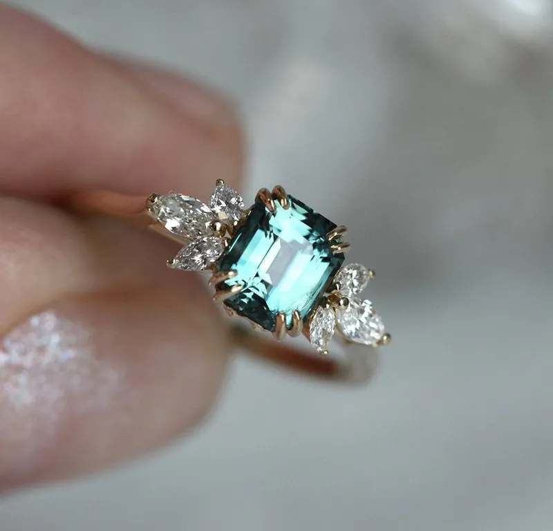 Ava Teal Sapphire Diamond Ring view 8