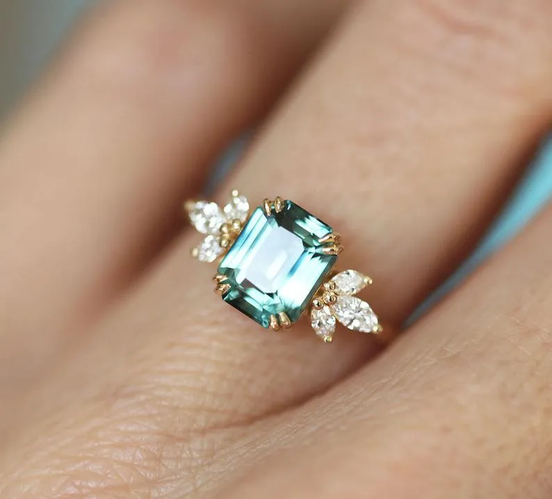 Ava Teal Sapphire Diamond Ring view 9