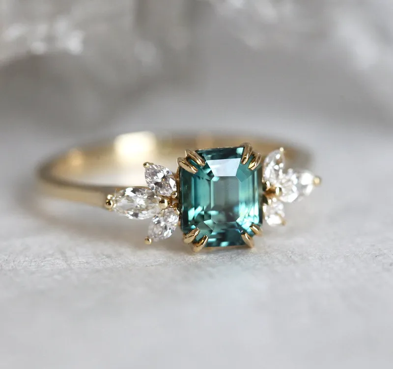 Ava Teal Sapphire Diamond Ring sapphire emerald cut engagement ring