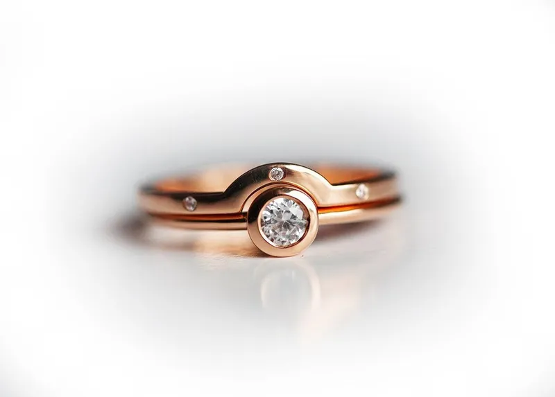 Bezel Diamond Wedding Ring Set With Curved Diamond Band view 7