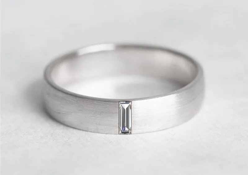 Baguette Wedding Band, Unisex Gold Wedding Ring, Baguette Diamond Band, Gold Mens Band view 5