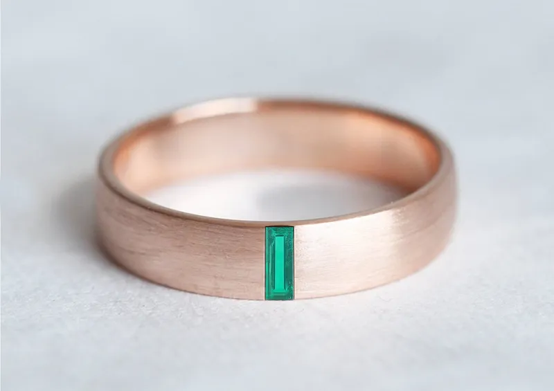 Baguette Wedding Band, Unisex Gold Wedding Ring, Baguette Diamond Band, Gold Mens Band view 2