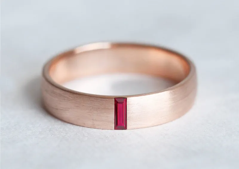 Baguette Wedding Band, Unisex Gold Wedding Ring, Baguette Diamond Band, Gold Mens Band view 3