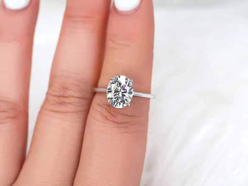 3ct Ready to Ship Bailey 10x8mm 14kt WHITE Gold Moissanite Dainty Oval Solitaire Ring vy 7