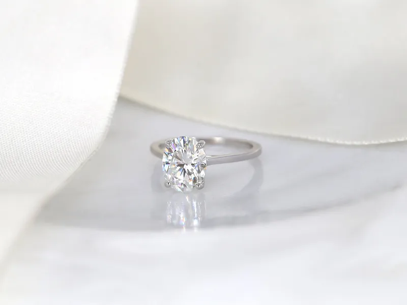 3ct Bailey 10x8mm 14kt Gold Moissanite Dainty Oval Solitaire Ring vy 5