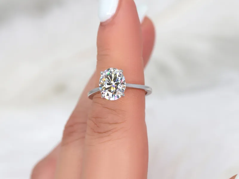 3ct Ready to Ship Bailey 10x8mm 14kt WHITE Gold Moissanite Dainty Oval Solitaire Ring vy 6