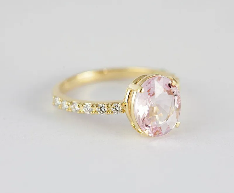 Bay Peach Sapphire Diamond Ring sapphire oval cut engagement ring