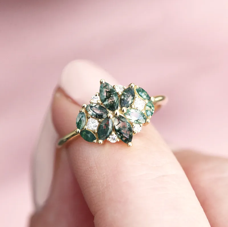 Beatrice Moss Agate And Diamond Cluster Ring vy 2