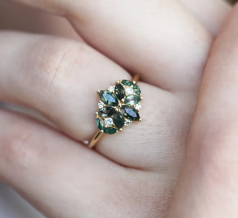 Beatrice Moss Agate And Diamond Cluster Ring vy 3