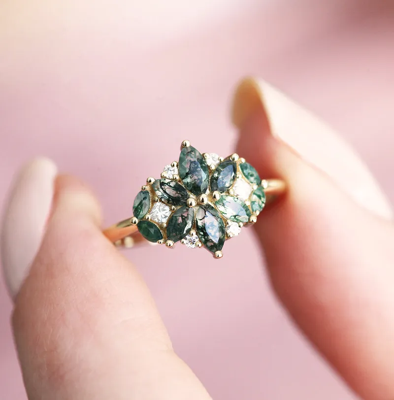 Beatrice Moss Agate And Diamond Cluster Ring vy 4