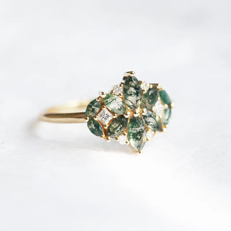 Beatrice Moss Agate And Diamond Cluster Ring vy 5