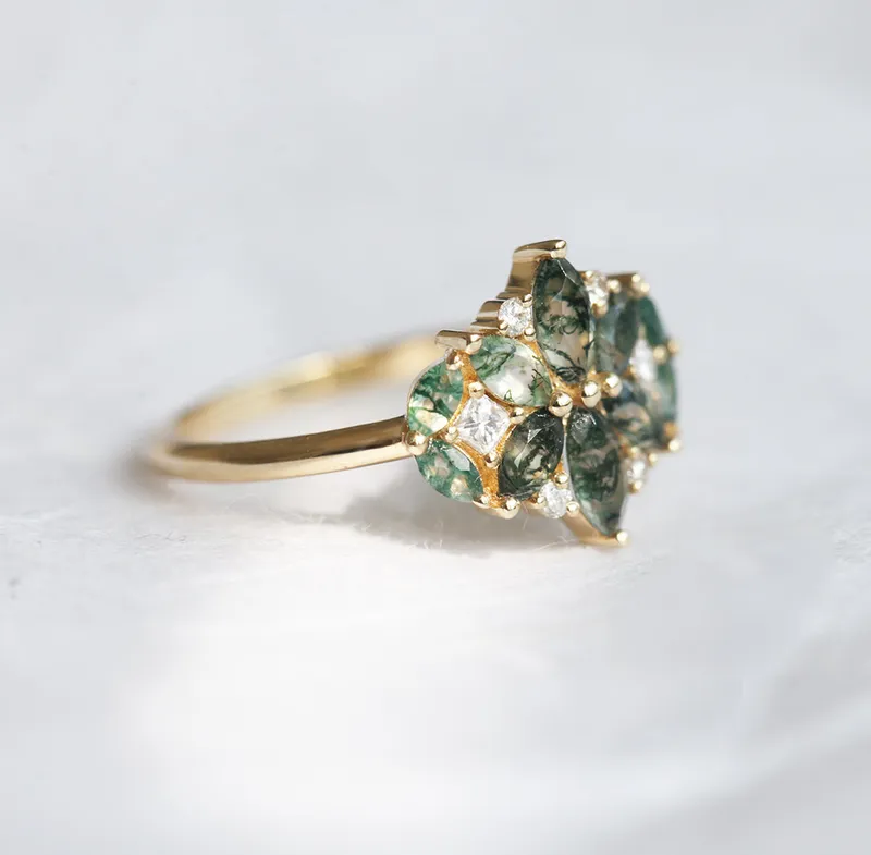 Beatrice Moss Agate And Diamond Cluster Ring vy 6