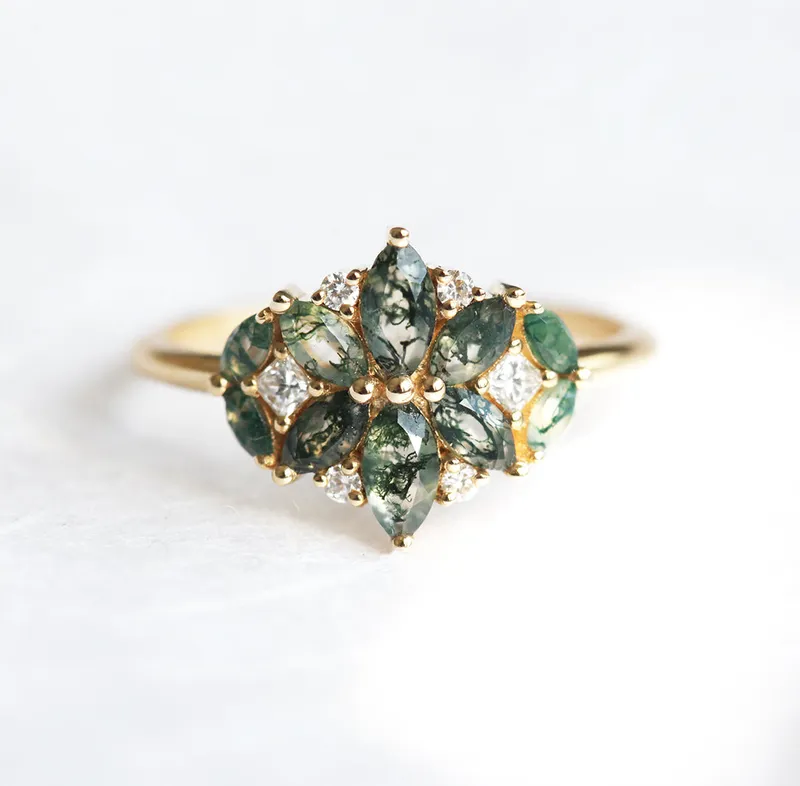 Beatrice Moss Agate And Diamond Cluster Ring vy 7